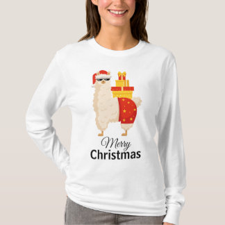 T-shirt Cool  Disco Santa Llama Funny Minimalist Christmas