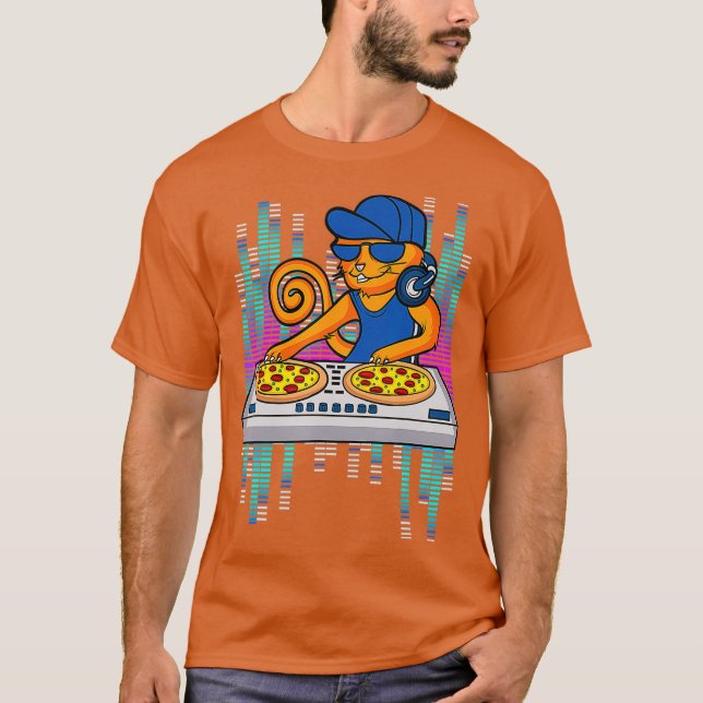 T-shirt Cool DJ Cat Pizza Cadeau Pour Hommes Femmes Garçon (Devant)