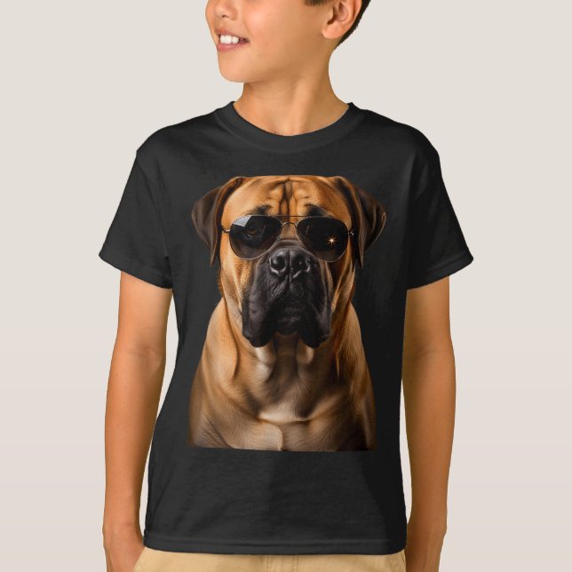 T-shirt Cool Dog Sungles Bullmastiff Funny Look  (Devant)