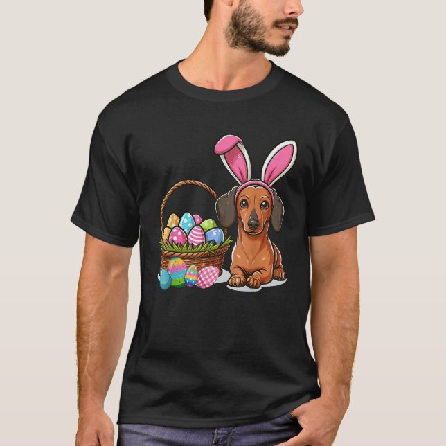 T-shirt Cool Easter Dachshund Easter Basket Bunny Ears Hap (Devant)
