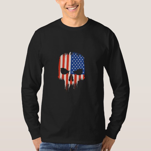 T-shirt Cool Edgy American Flag Skull Design (Devant)