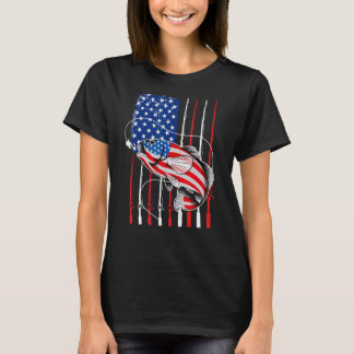T-shirt Cool Fishing For Men American Flag USA Fish