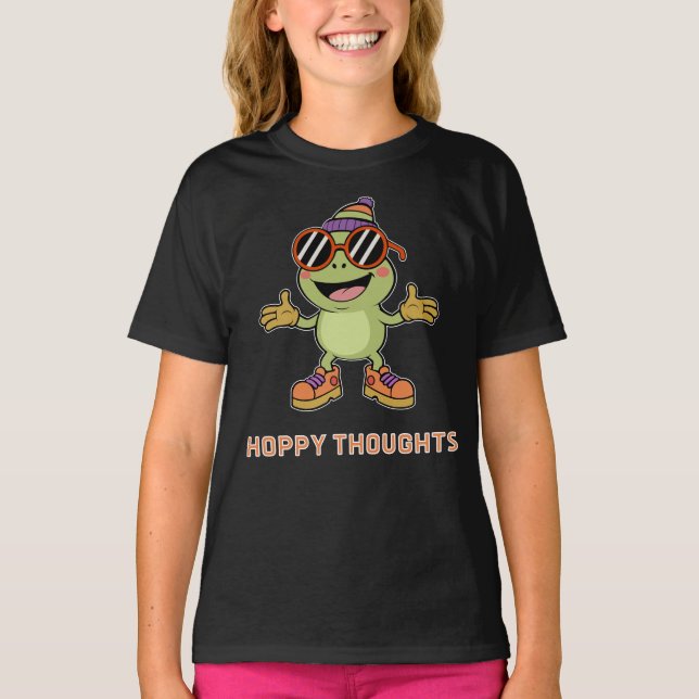T-shirt Cool Frog Hoppy Thoughts Cartoon (Devant)