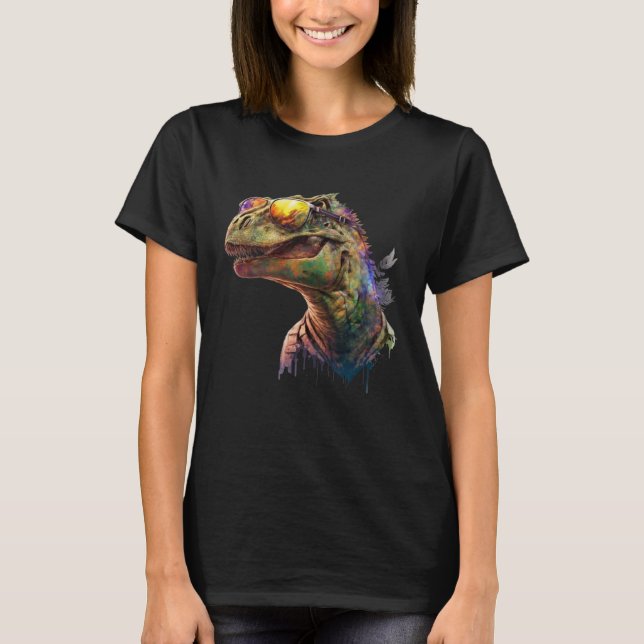 T-shirt Cool fun dinosaur Raptor sunglasses (Devant)