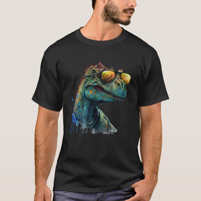 T-shirt Cool fun dinosaur raptor with sunglasses  2 (Devant)