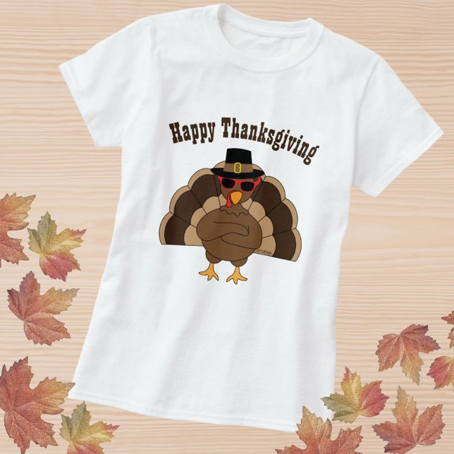 T-shirt Cool fun turkey Bon thanksgiving texte personnalis (Cool Turkey with sunglasses Happy Thanksgiving T-Shirt with custom text)