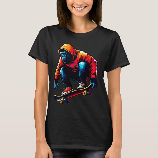 T-shirt Cool Funky Gorilla Skateboard Illustration Art (Devant)