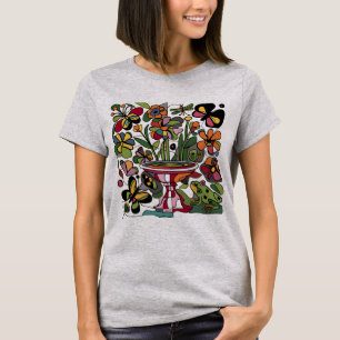 T-shirt Cool Funny Grenouille et papillons Jardin Abstrait
