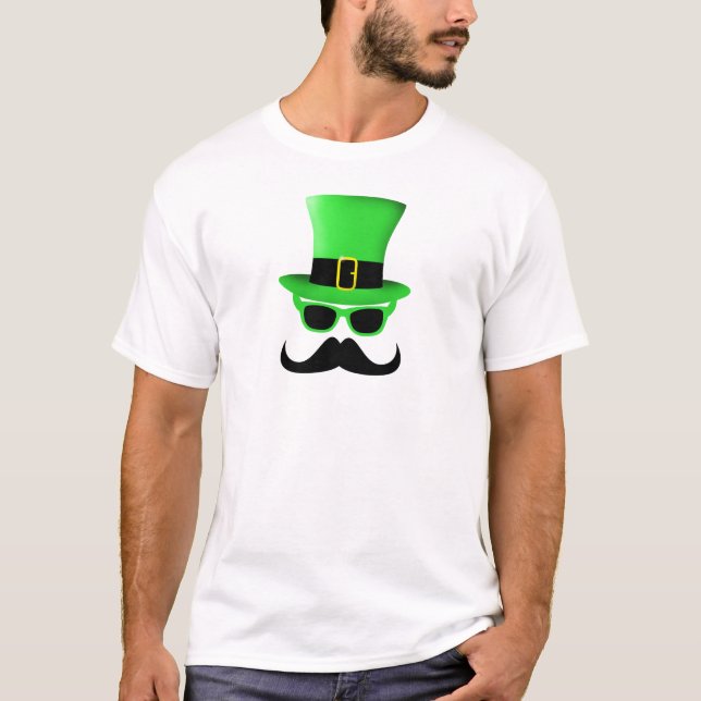 T-shirt Cool Funny St. Patrick's Day Mustache Top chapeau  (Devant)