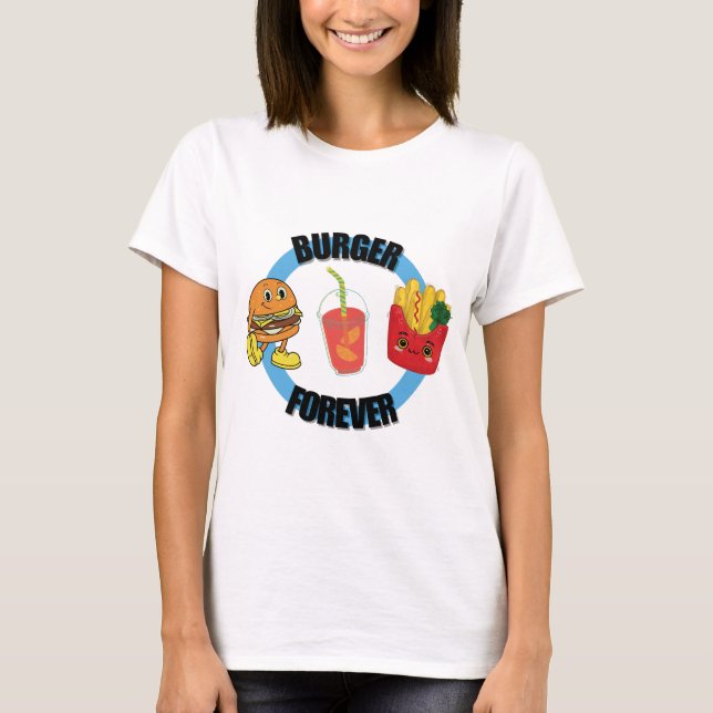 T-shirt Cool Happy Cute Burger Forever Friends Fries (Devant)
