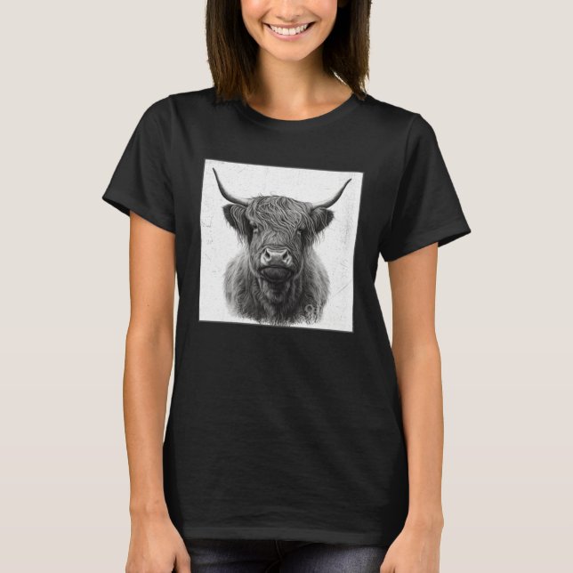 T-shirt Cool Highland Cow Illustration Black Horn Women Me (Devant)