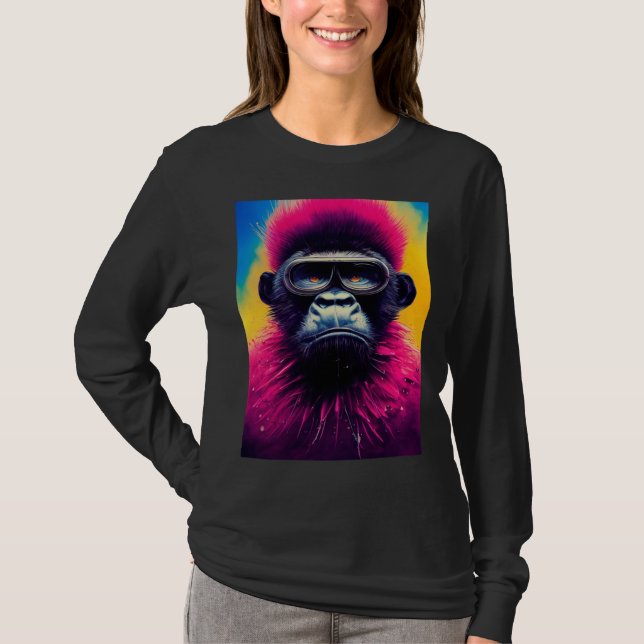 T-shirt Cool Hipster Colorful Gorilla Illustration Graphic (Devant)