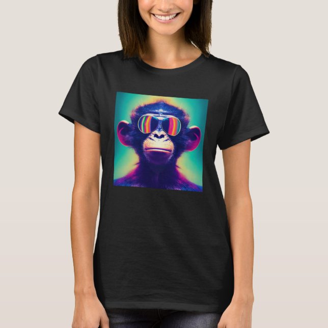 T-shirt Cool Hipster Colorful Monkey Illustration Graphic  (Devant)