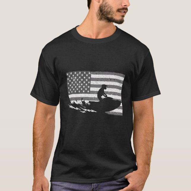 T-shirt Cool Jet Ski Pour Hommes Femmes Skieuses Us Drapea (Devant)
