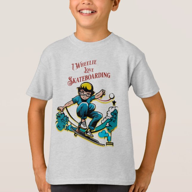 T-shirt Cool Kid Skateboarder Citation amusante Wheelie (Devant)