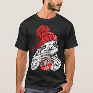 T-shirt Cool Lazy Day Noël Sloth Anime Boire Hot C
