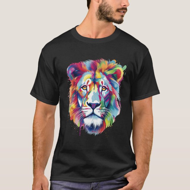 T-shirt Cool Lion Head with Bright Colorful (Devant)