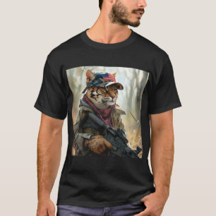 T-shirt Cool MAGA Big Cat avec pistolet et Camouflage AMÉR