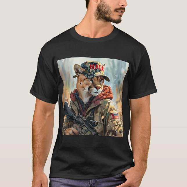 T-shirt Cool MAGA Big Chat avec pistolet et Camouflage COU (Devant)