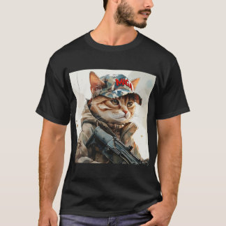 T-shirt Cool MAGA Chat avec pistolet et Camouflage mou