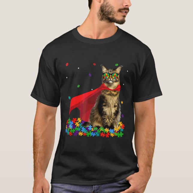 T-shirt Cool Maine Coon Sensibilisation sur l'autisme grap (Devant)