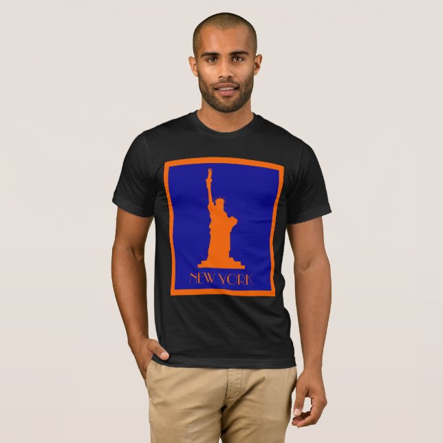 T-shirt Cool moderne New York en orange et bleu (Devant entier)
