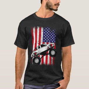 T-shirt Cool Monster Truck Kids Distressed USA American Fl