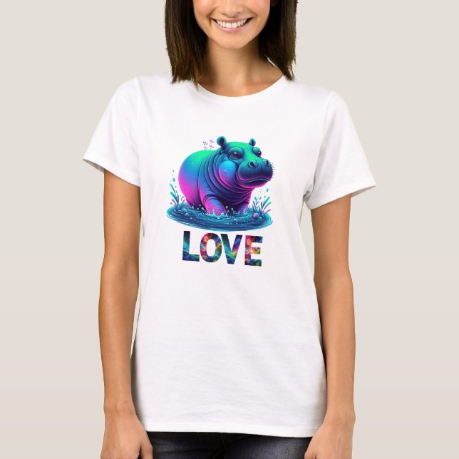 T-shirt Cool Neon Hippo Love (Devant)
