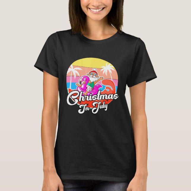 T-shirt Cool Père Noël équitation rose Flamant rose Noël E (Devant)