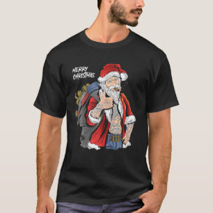 T-shirt Cool Père Noël Portant Des Lunettes Fumer Des Ciga