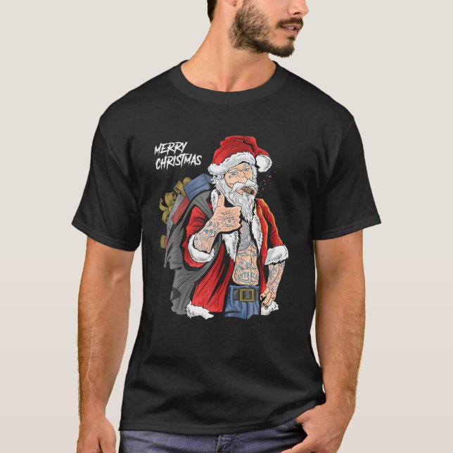 T-shirt Cool Père Noël Portant Des Lunettes Fumer Des Ciga (Devant)