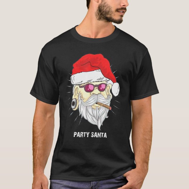 T-shirt Cool Père Noël Portant Des Lunettes Fumer Des Ciga (Devant)