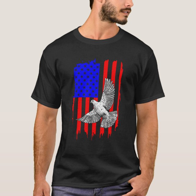 T-shirt Cool Pigeon Design Hommes Femmes Patriotique US Dr (Devant)