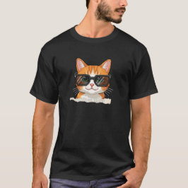 T-shirt Cool Pixel Cat | Chat orange amusant avec lunettes