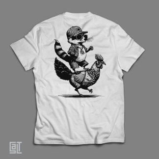 T-shirt Cool Raccoon Riding a Chicken  Funny Urban Animal 