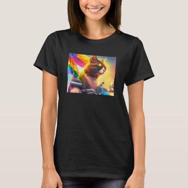 T-shirt Cool Rainbow Cat LGBT Sunglasses Bisexual Funny Ki (Devant)