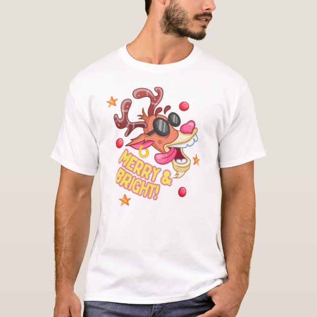 T-shirt Cool Reindeer Merry Bright Holiday (Devant)