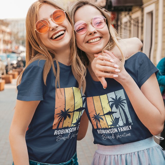T-shirt Cool Retro Beach Vacation Marine Bleu Femme (Créateur téléchargé)