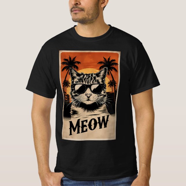 T-shirt Cool Retro Cat with Sunglasses (Devant)