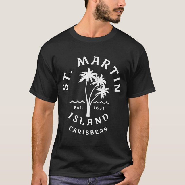 T-shirt Cool rétro St Martin Caribbean Island Palm Tree (Devant)