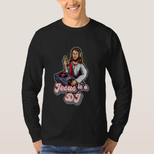 T-shirt Cool Retro Vintage Jesus Est Un Dj Mixer Musique T
