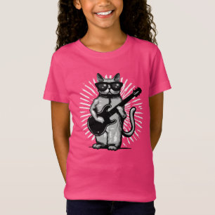 T-Shirt Cool Rock Et Rouleau Chat Jouer Guitare Électrique