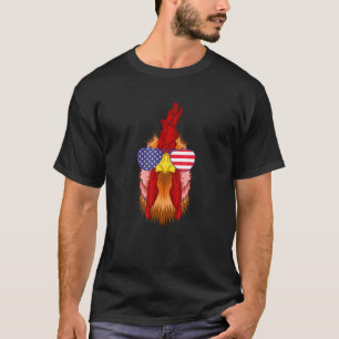 T-shirt Cool Rooster Portant un drapeau américain Lunettes
