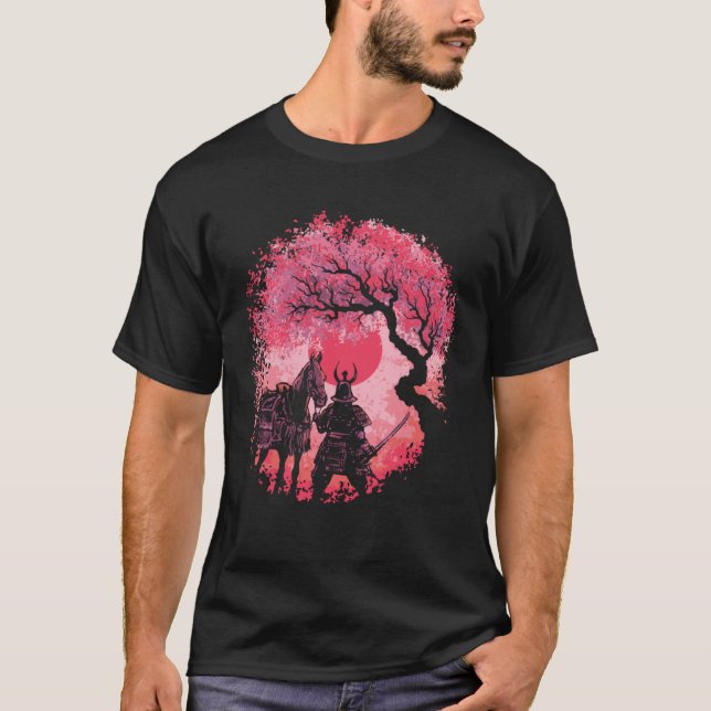 T-shirt Cool Samurai Moon Cherry Blossom Tree (Devant)