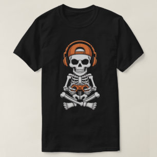 T-shirt Cool Skeleton Gamer avec casque et contrôleur