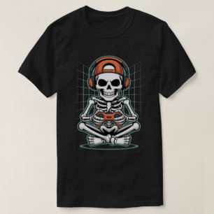 T-shirt Cool Skeleton Gamer avec casque et contrôleur