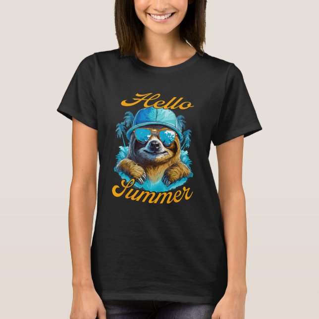 T-shirt Cool Sloth Hello Summer Vacation Beach Summer (Devant)