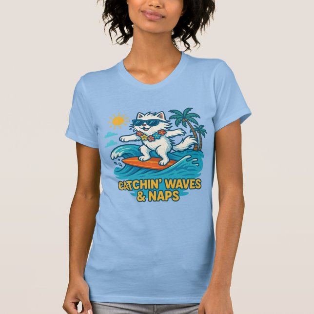 T-shirt cool Surf - Pour les amateurs de chats et  (Devant)
