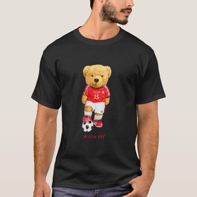 T-shirt Cool Teddy Bear Soccer Kick Off Style Illustration (Devant)