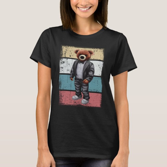 T-shirt Cool teddy bear with retro background (Devant)